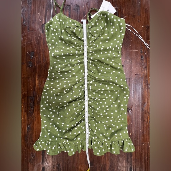NWT ZARA Green Polka Dot Ruched Dress Sz Medium - Picture 7 of 8